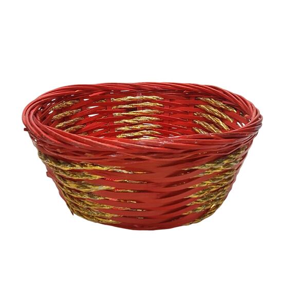 2 Wicker Baskets Red Green & Gold Christmas Colors Decorative Xmas Vtg - Picture 9 of 10